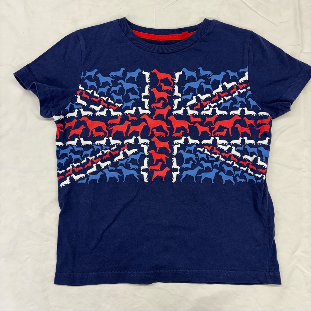 Mini Boden Pup Flag Tee Size 5-6 Red White Blue Dogs VGUC